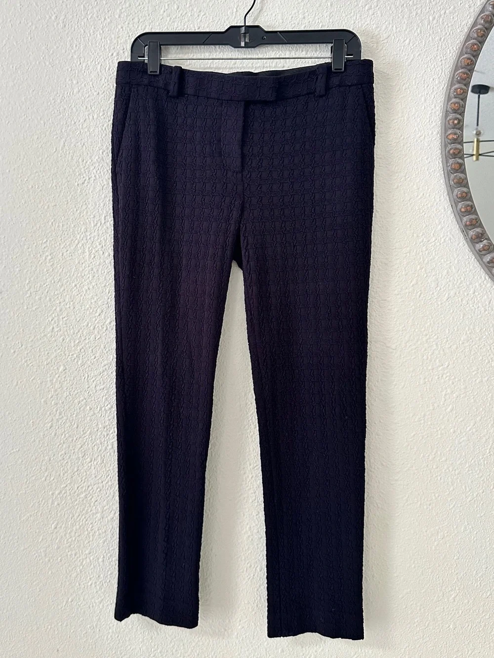 Tory Burch Mid Rise Dark Navy Blue Textured Knit Ankle Pants